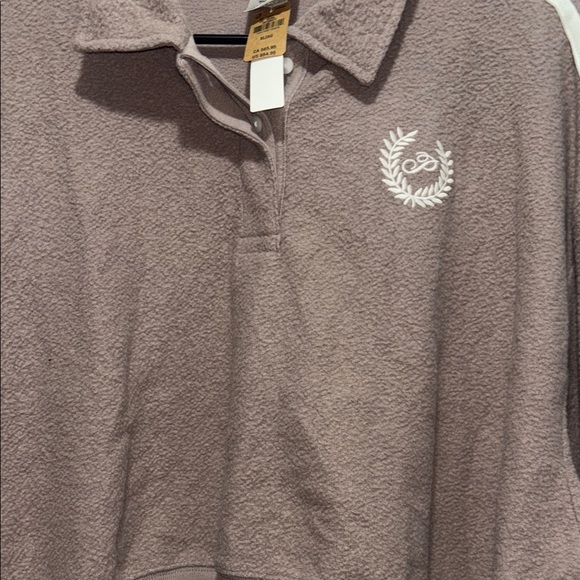 PINK Quarter Snap Pullover Crop Top Athleisure Lounge White Stripe XL - Picture 3 of 5